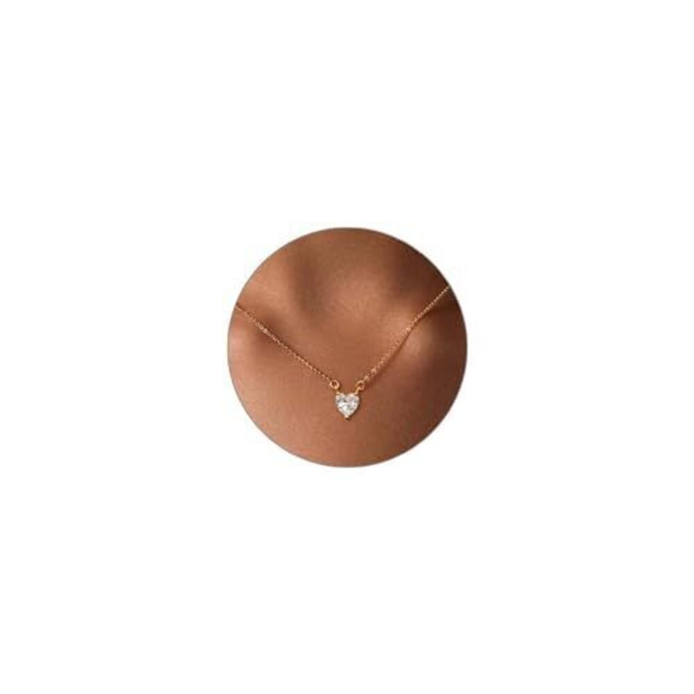 3900 Gold Necklace Dainty 18k Gold Plated CZ Heart Necklace Simple Diamond